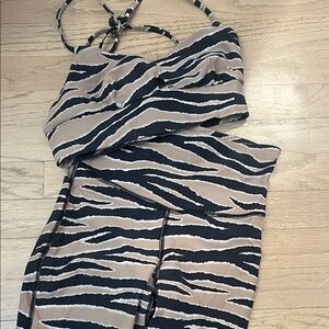 MICHI Zebra Print Athletic Shorts and Top Set - Black and Tan